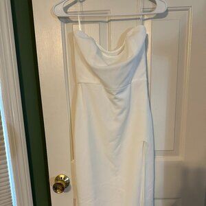 White Strapless Bodycon Midi Dress
